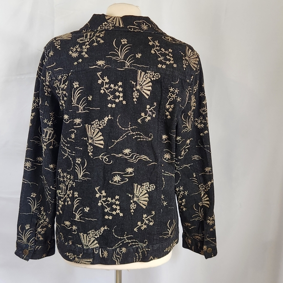 Embroidered Denim Linen Jacket Women’s Medium Oriental Artsy Boho Vintage - Picture 8 of 16